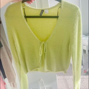 NWOT green fuzzy front tie top!